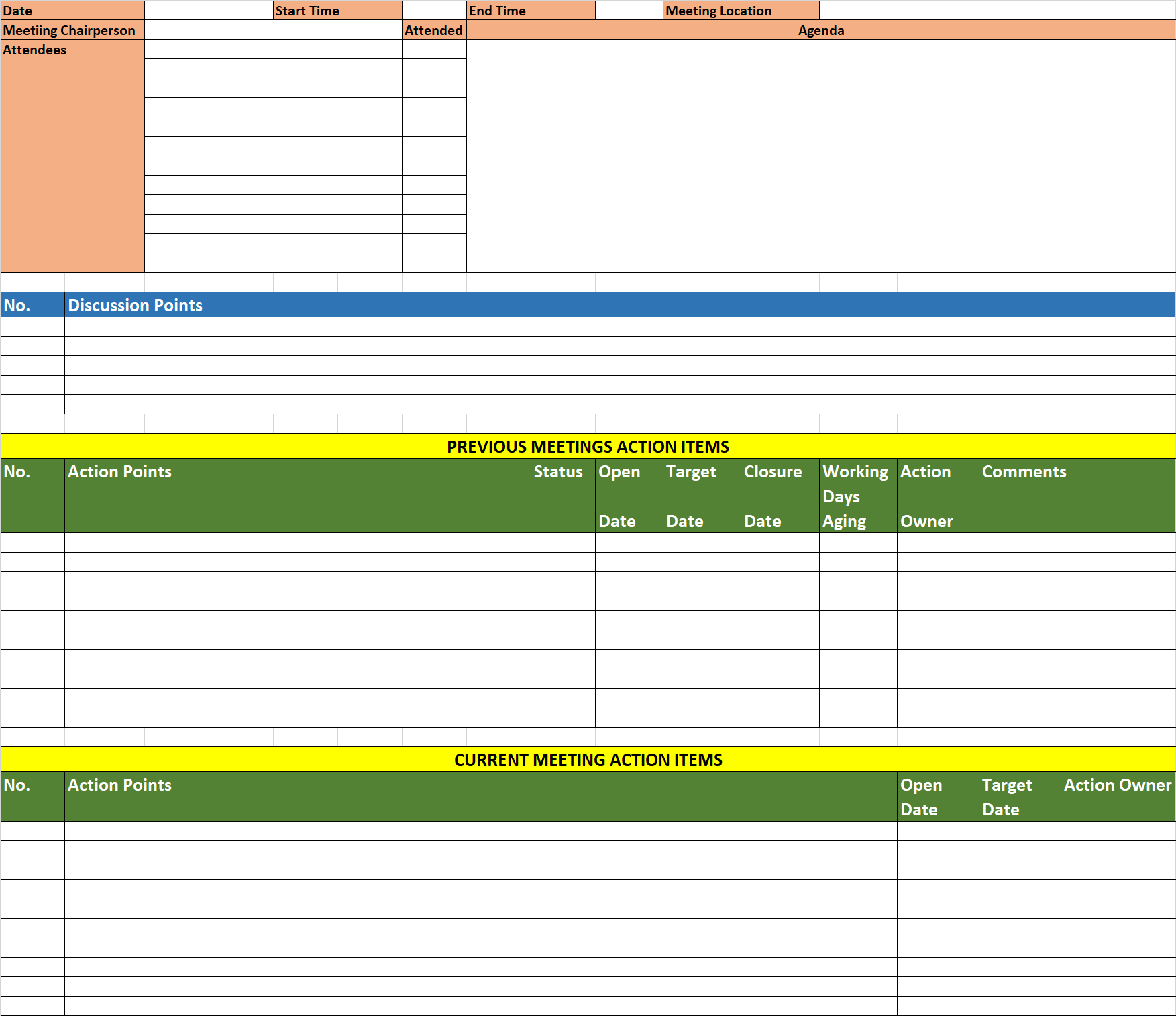 Downloads 19 Excel based Minutes of Meeting Template `E for Excel